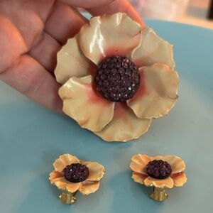 Vintage BSK  Floral Brooch & Earring Set